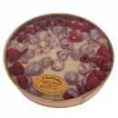 Produktbild Vegane, weiße Schokoladenalternative mit ganzen getrockneten Himbeeren